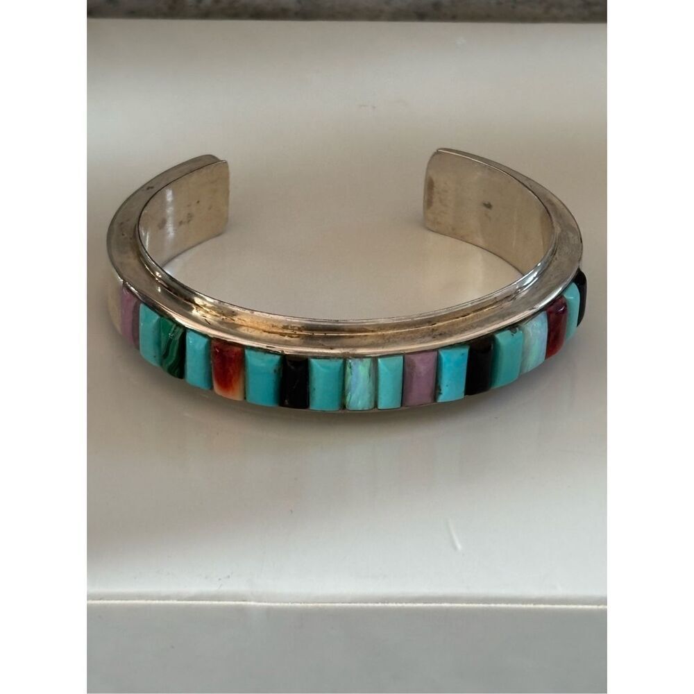 Vintg Thomas Singer navajo turquoise silver 5 pc necklace ring bracelet earrings - Picture 4 of 14